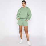Autumn Winter Solid Color Pullover Hooded Long Sleeves Sweaters Women Clothing Casual Shorts Suit