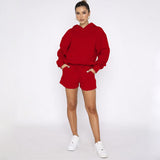 Autumn Winter Solid Color Pullover Hooded Long Sleeves Sweaters Women Clothing Casual Shorts Suit