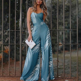 Women Clothing Sling High Waist Print Bell-Bottom   Plus size Jumpsuit