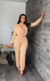 Long Sleeved Cardigan Round Neck Top Slim Trousers Business Suit Women two piece set