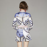 Fashion Joker Waist Positioning Printed Shirt Short Pants Set With Belt