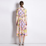Women Spring Fall Printed Collared Two Piece Set Dress