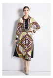 Women Spring Fall Printed Collared Two Piece Set Dress