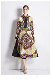 Women Spring Fall Printed Collared Two Piece Set Dress
