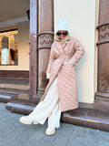 Warm Keeping Cotton Clothing Cotton Padded Coat for Winter Women Rhombus Cotton-Padded Jacket Waist Tight Long Cut Coat Plus Size Coat for Women