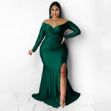Plus Size Women Clothes Sexy Dress Nightclub V neck Formal Dress Solid Color Split Maxi Dress Autumn Winter Women
