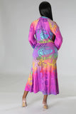 Sexy Lace up Long Sleeved Cardigan Popular Floral Print Slit  Two Piece Set