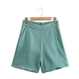 Summer Women Clothing Office Blazer Fastener Decoration High Waist Shorts
