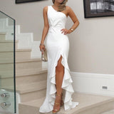 Split Ruffled Large Swing Evening Dress Plus size