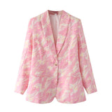 Green Collar Blazer Graffiti Printed