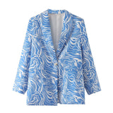 Casual Contrast Color Long Sleeve Blazer Winter Women Clothing Years Printed Slim One Button Top