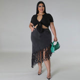 Plus Size Women Clothes Spring Denim Skirt with Tassel Source