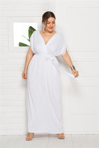 Plus Size Women Clothing Sexy Solid Color V-neck Loose Big Hem Dress