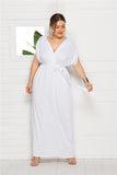 Plus Size Women Clothing Sexy Solid Color V-neck Loose Big Hem Dress