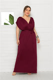 Plus Size Women Clothing Sexy Solid Color V-neck Loose Big Hem Dress