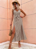 Women Summer Slit Backless Printed Strap Dress