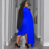 Plus Size  Women Wear High Elastic Diagonal Collar Long Train Sleeve Wrinkle Two Piece Set