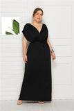 Plus Size Women Clothing Sexy Solid Color V-neck Loose Big Hem Dress