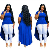 Plus Size Summer Sexy Women Clothes Solid Color Irregular Asymmetric Hem T-shirt