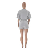 Solid Color round Neck Half Sleeve Pullover Top Women Clothing Casual Shorts Suit Summer