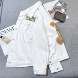 New White Flocked Bear Denim Coat Women Loose Versatile Top Fashion