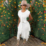 Women Clothing Casual   Solid Color Knitted Sleeveless Tassel Dress