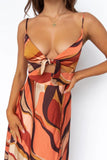 Women Clothing Sexy Sling Slit Abstract Pattern Maxi Dress