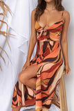 Women Clothing Sexy Sling Slit Abstract Pattern Maxi Dress