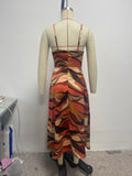 Women Clothing Sexy Sling Slit Abstract Pattern Maxi Dress