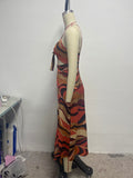 Women Clothing Sexy Sling Slit Abstract Pattern Maxi Dress