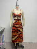 Women Clothing Sexy Sling Slit Abstract Pattern Maxi Dress