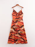 Women Clothing Sexy Sling Slit Abstract Pattern Maxi Dress