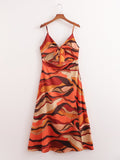 Women Clothing Sexy Sling Slit Abstract Pattern Maxi Dress