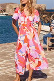 Women Summer Printed Bohemian Sleeveless Ruffled Shirt  Dress