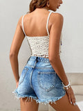 Women Summer Vacation Colorful Tassel Hanging Beads Hand crocheted Hollow Sling Top