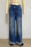 Women Office High Waist Slim Trousers Flanging Jeans