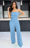 Lace up Fashionable Bandeau Sexy Backless Elastic Waist Loose Straight Jumpsuit