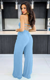 Lace up Fashionable Bandeau Sexy Backless Elastic Waist Loose Straight Jumpsuit