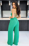 Lace up Fashionable Bandeau Sexy Backless Elastic Waist Loose Straight Jumpsuit