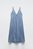 Summer Retro V neck Sleeveless Denim A  line Vest Dress Women Dress