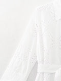 Women  Embroidered Maxi Dress Spring Summer Blouse Collar Dress  with Belt