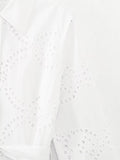 Women  Embroidered Maxi Dress Spring Summer Blouse Collar Dress  with Belt