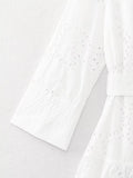 Women  Embroidered Maxi Dress Spring Summer Blouse Collar Dress  with Belt