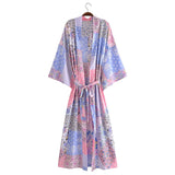 Bohemian Spring Vacation Women Turquoise Positioning Printing Lace up Rayon Kimono Women