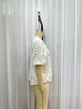 Summer Women Long Sleeve Hollow Out Cutout Embroidered White Shirt