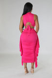 Women Clothing Solid Color High Waist Ruffles Crop Top Tight Fitting Vest Skirt Set