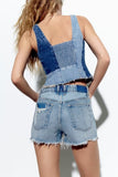 Spring Summer Women Clothing Patchwork Denim Top High Waist Straight Design Jeans