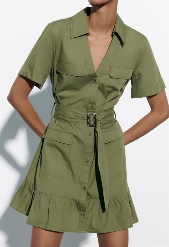 Spring Women Clothing Simple Graceful Waistband Poplin Dress