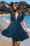 Ruffled Slim Dress Women Summer Waist Slimming French A Line Dress
