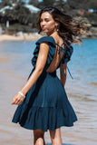 Ruffled Slim Dress Women Summer Waist Slimming French A Line Dress